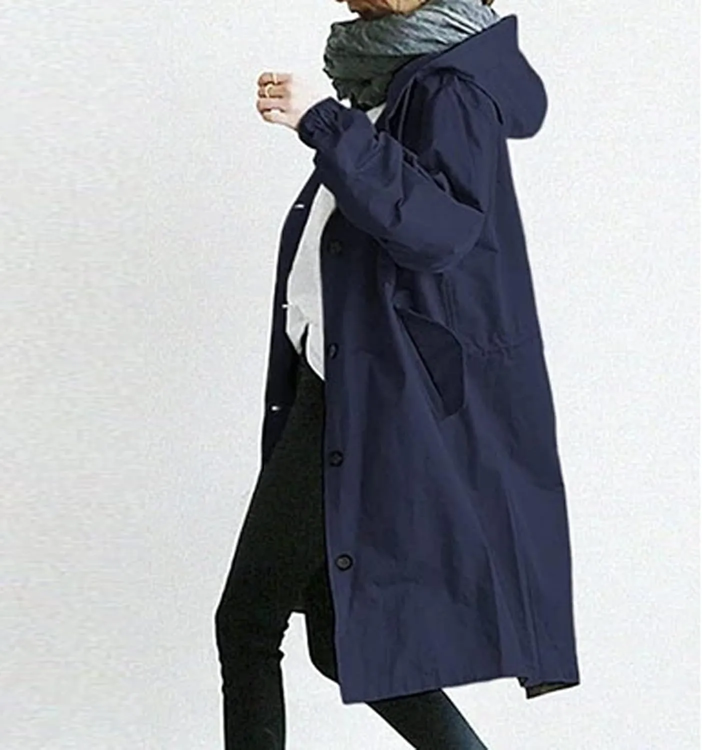 COTECRAM Women's Trench Jackets Plus Size Casual Long Rain Jacket Fashion Winter Hooded Oversized Windbreaker Coats Outerwear