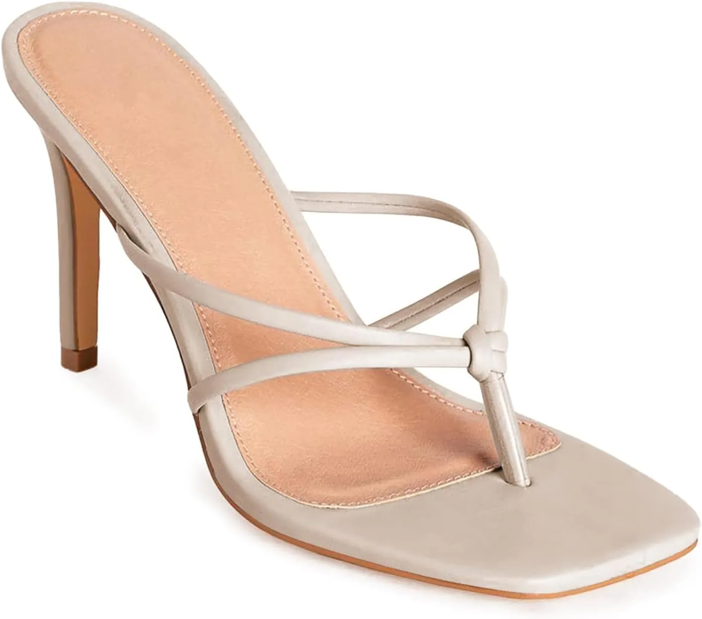 Coutgo Womens Heeled Sandals Strappy Square Toe Flip Flops Fashion Thong Slip on Stiletto Sandals