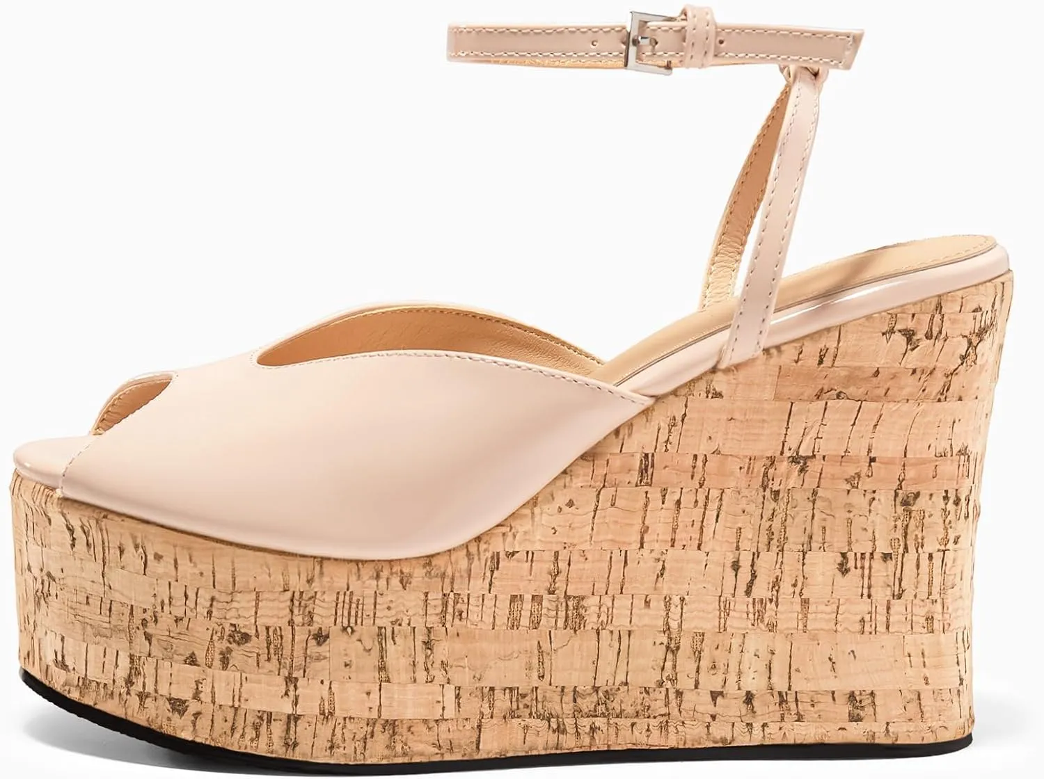 Coutgo Womens Platform Wedge Sandals Cork Dressy Peep Toe Ankle Buckle Strap High Heels Summer Shoes