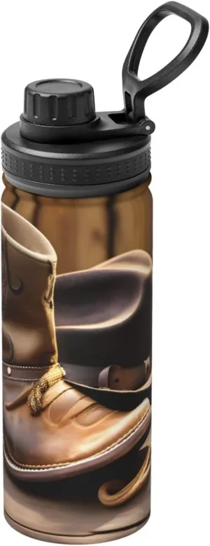 Cowboy Hat and Boots Sports Insulated Water Bottle - Premium 18 oz. Stainless Steel Hydration Bottle for Outdoor Enthusiasts