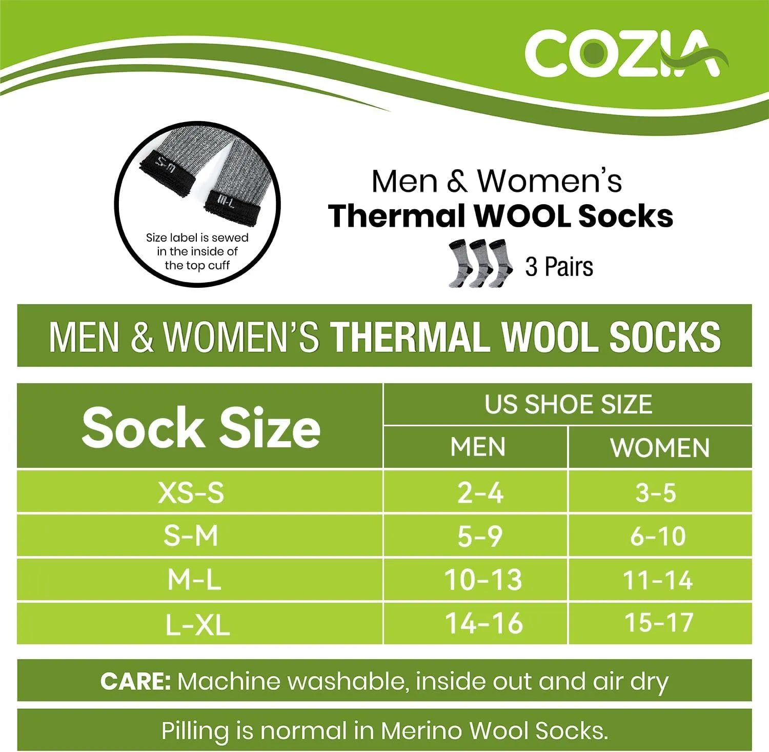 COZIA Merino Wool Socks for Men and Women Warm thermal Boot Hiking Socks 3 Pairs