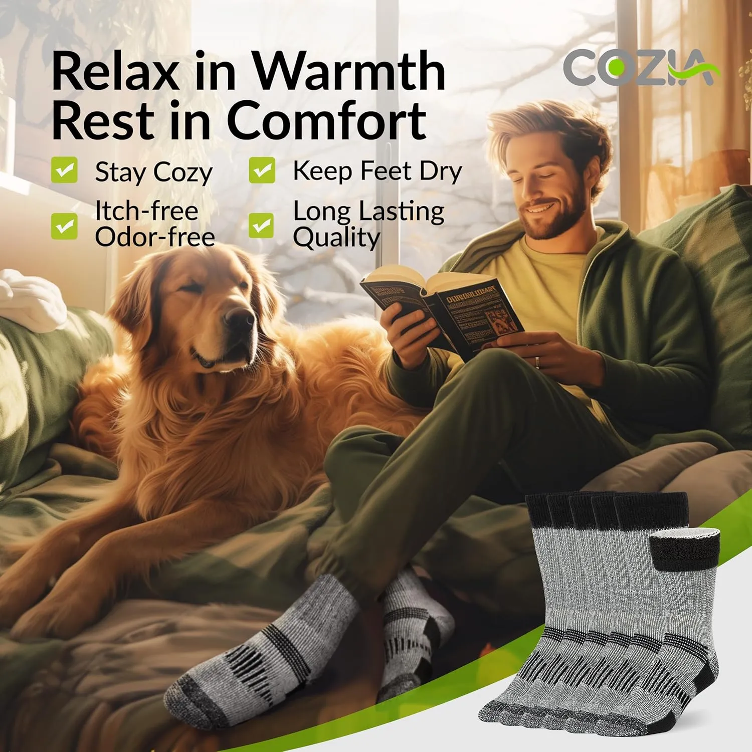 COZIA Merino Wool Socks for Men and Women Warm thermal Boot Hiking Socks 3 Pairs