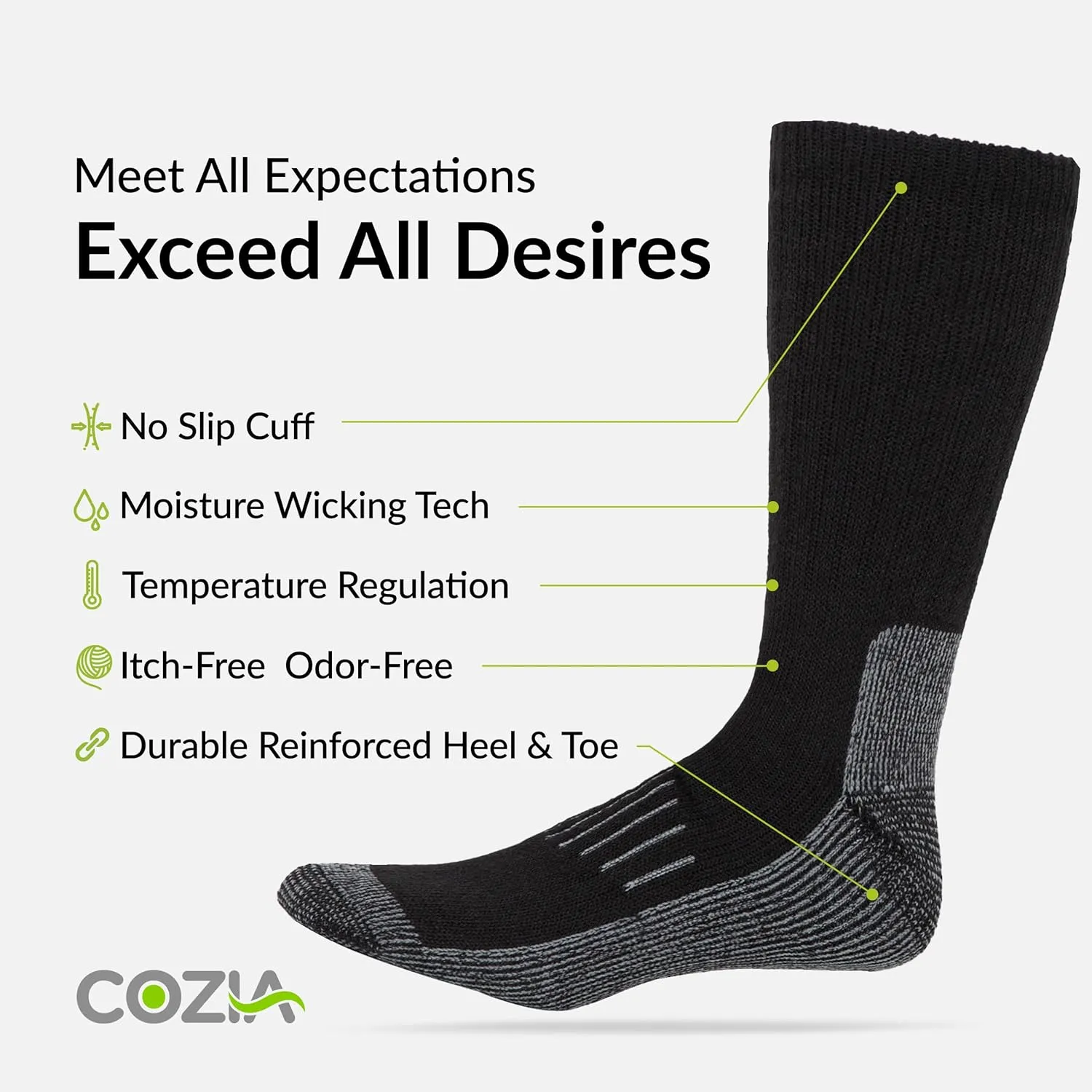 COZIA Merino Wool Socks for Men and Women Warm thermal Boot Hiking Socks 3 Pairs