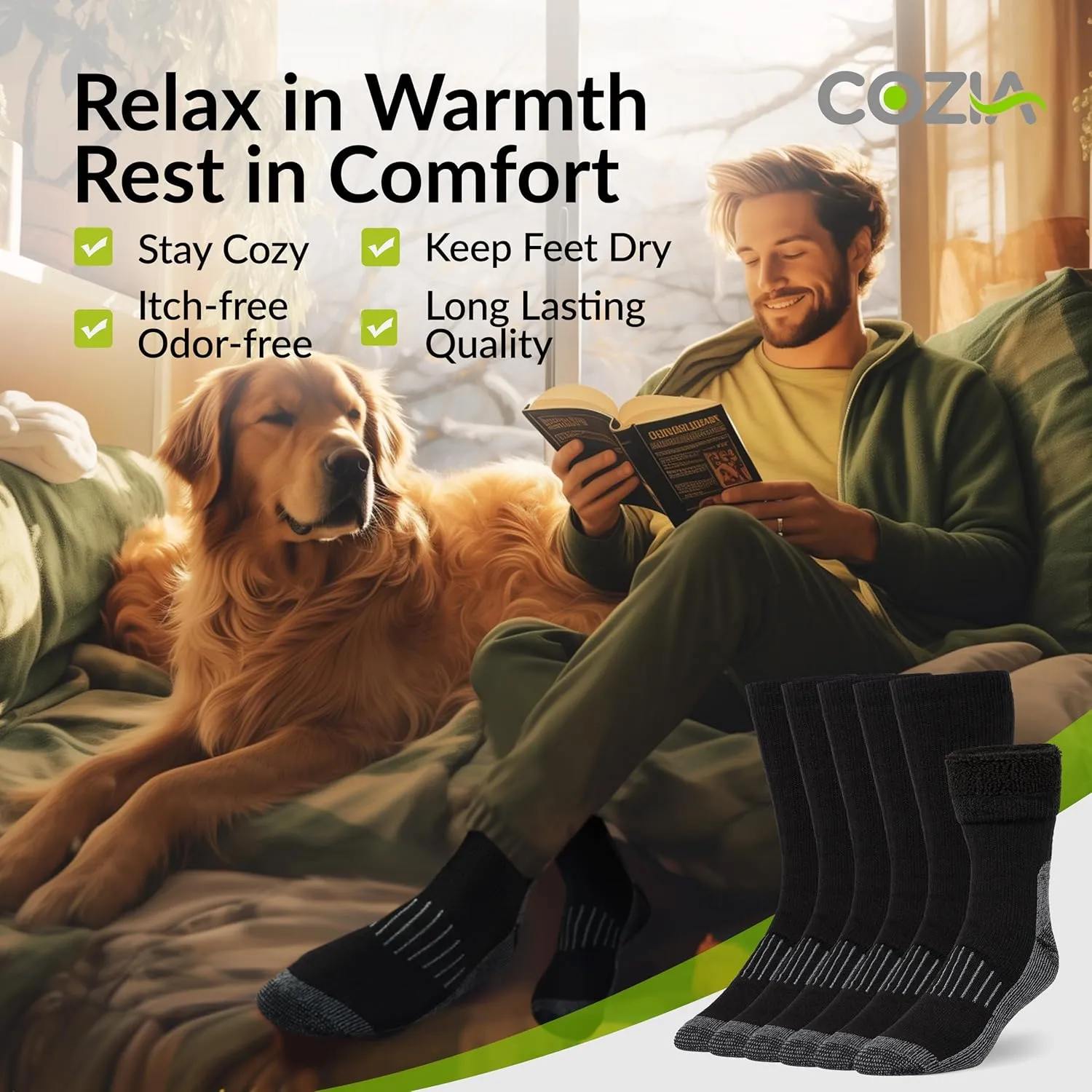 COZIA Merino Wool Socks for Men and Women Warm thermal Boot Hiking Socks 3 Pairs