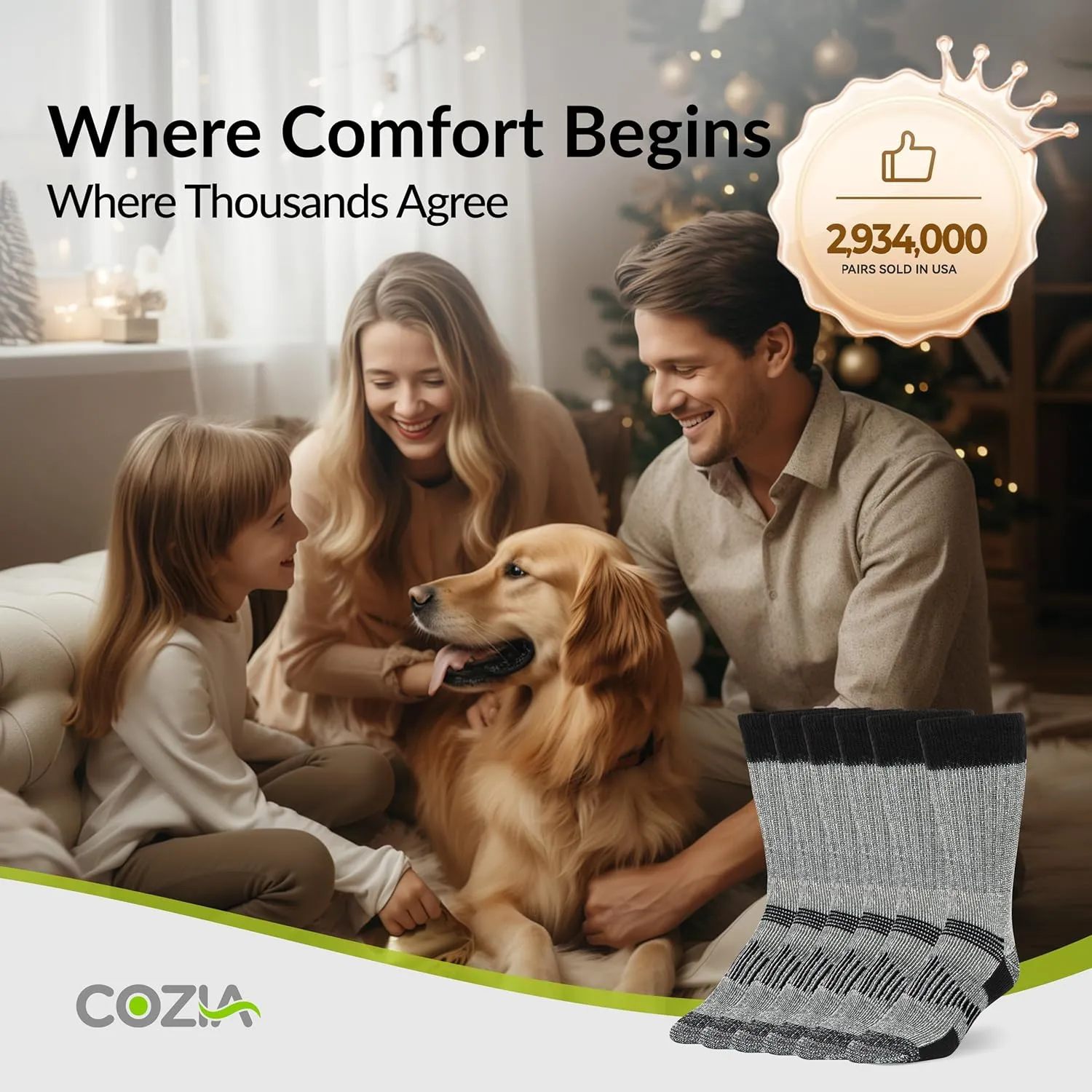 COZIA Merino Wool Socks for Men and Women Warm thermal Boot Hiking Socks 3 Pairs