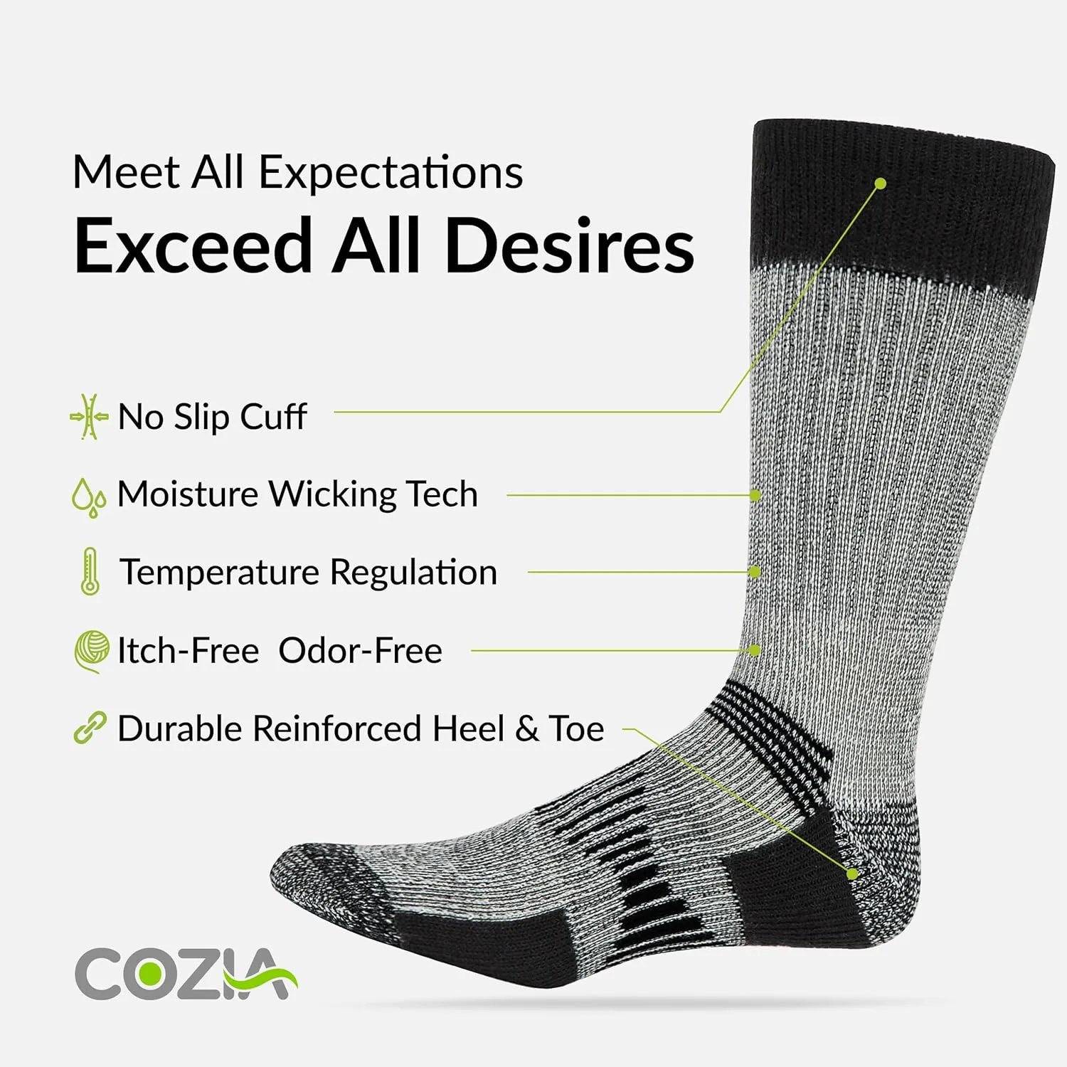 COZIA Merino Wool Socks for Men and Women Warm thermal Boot Hiking Socks 3 Pairs