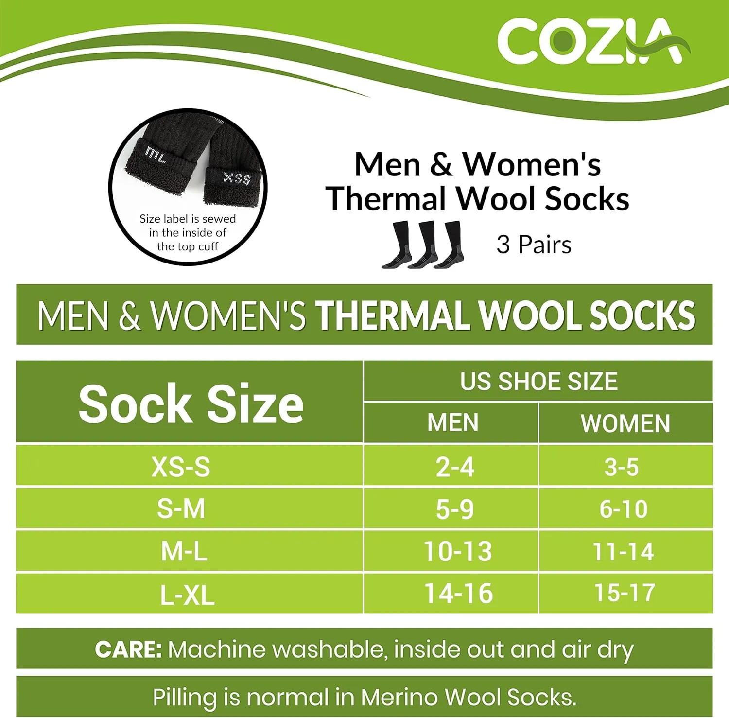 COZIA Merino Wool Socks for Men and Women Warm thermal Boot Hiking Socks 3 Pairs
