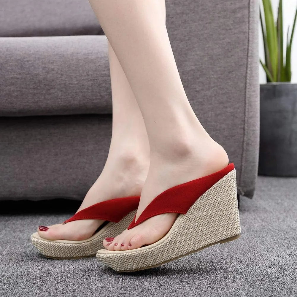 Crystal Queen Women Beach Sandals Platform Wedges Sandals High Heels Wedges Slippers Flip Flops White Flip Flops Plus Size