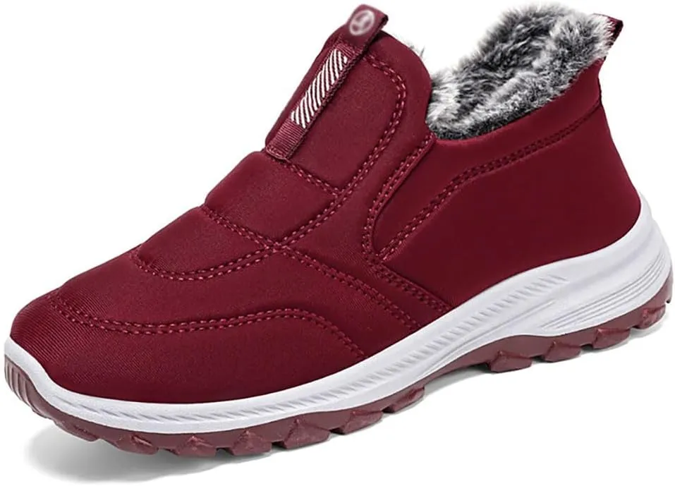 Cubicbee Women's Winter Hiking Slip-on Sneakers High Top Thermal Sneakers Lightweight Outdoor Shoes Waterproof Thermal Fur Lined Booties