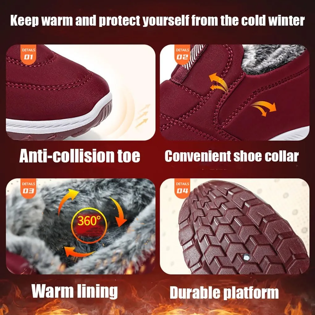 Cubicbee Women's Winter Hiking Slip-on Sneakers High Top Thermal Sneakers Lightweight Outdoor Shoes Waterproof Thermal Fur Lined Booties