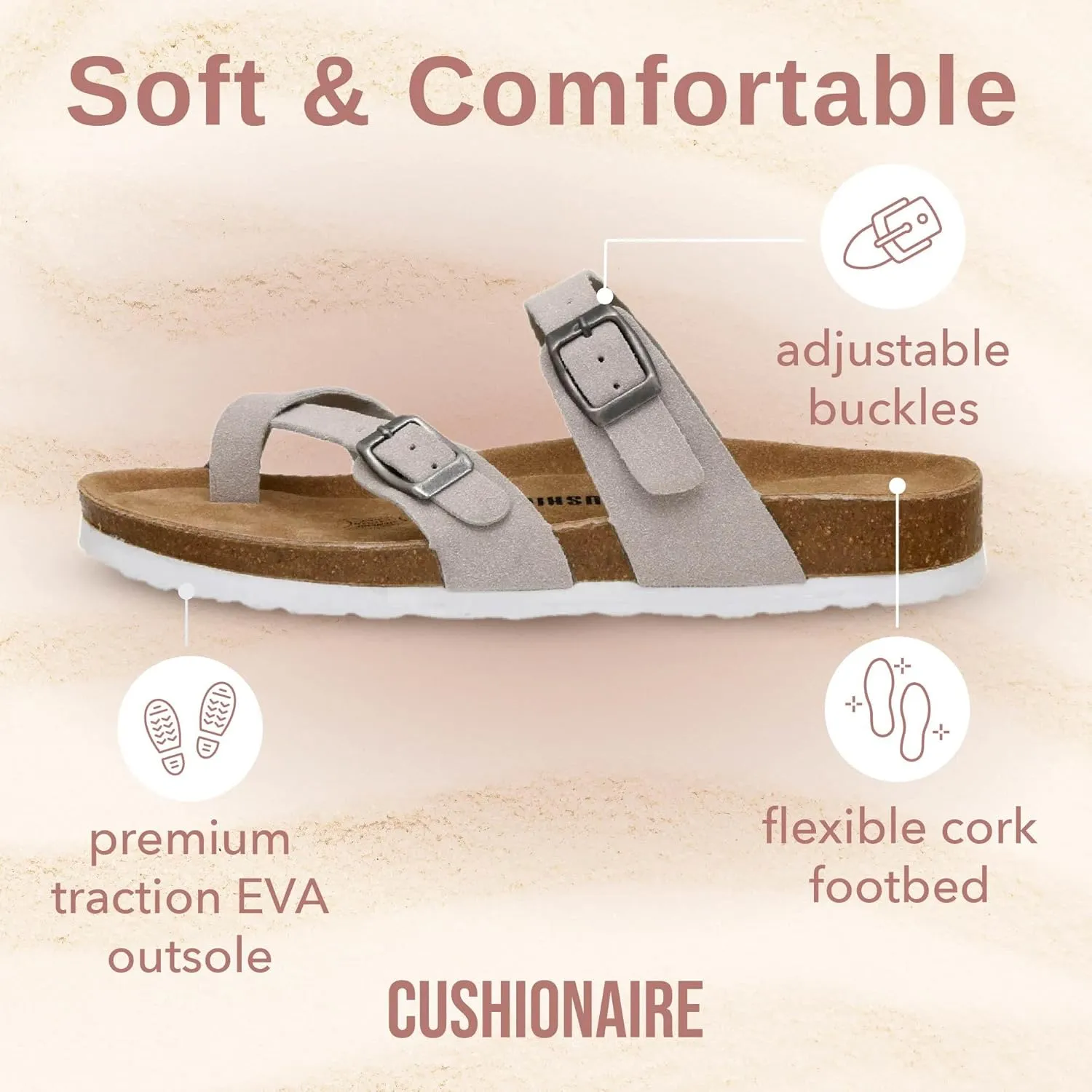 CUSHIONAIRE Women's Luna Cork Footbed Sandal With  Comfort
