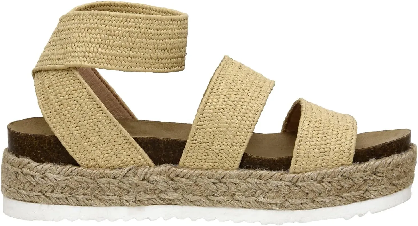 CUSHIONAIRE Women's Mandy Cork Espadrille Platform Sandal - Strappy Wedge with Arch Support,