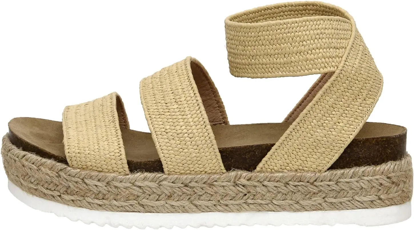 CUSHIONAIRE Women's Mandy Cork Espadrille Platform Sandal - Strappy Wedge with Arch Support,