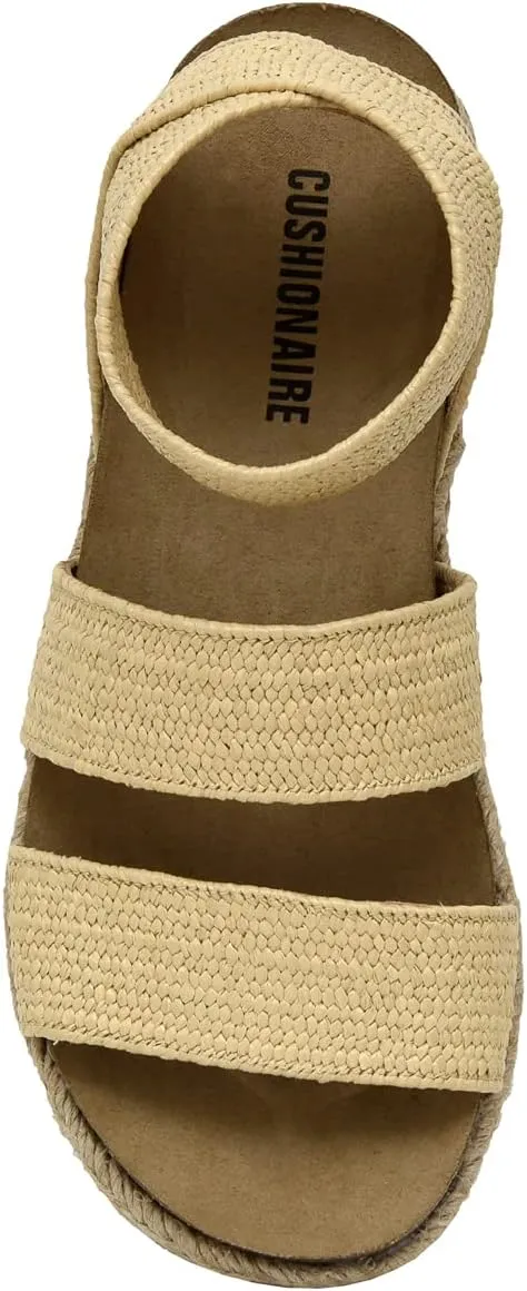 CUSHIONAIRE Women's Mandy Cork Espadrille Platform Sandal - Strappy Wedge with Arch Support,