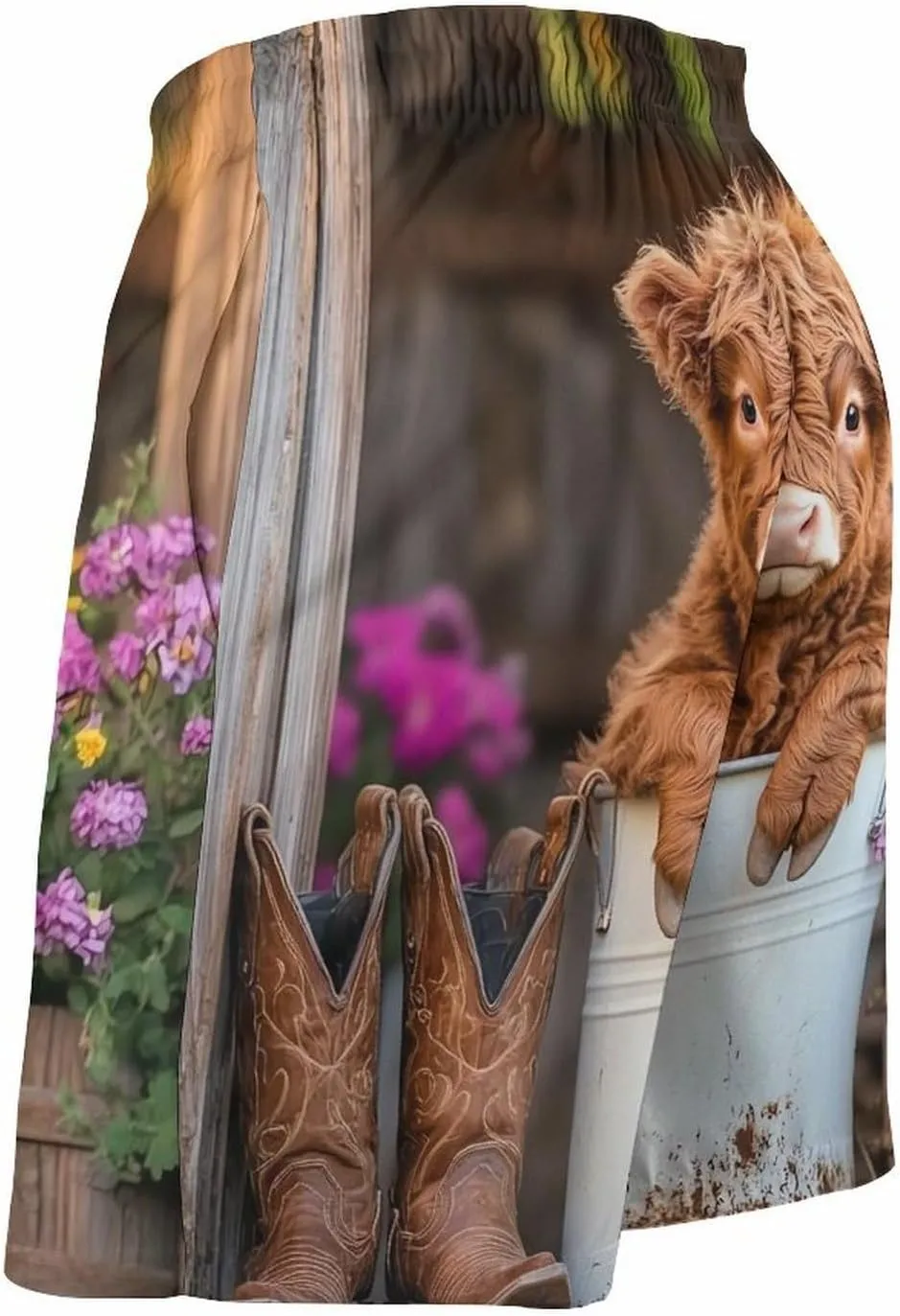 Cute Cow Highland Cow (4) Men's Swim Trunks Casual Bathing Suit Board Shorts Hawaiian Beach Swimwear Swim Shorts