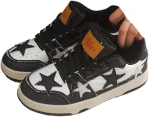 Cute Star Shoes - Denim Blue Chunky Platform Sneakers for Women & Girls, Y2K Retro Casual Trainer for Everyday Wear, Beach Travel, Back to School Gift, Party, Sports, Hiking