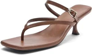 DADAWEN Women's Kitten Heels Thong Sandals Square Open Toe Buckle Slip On Flip Flops Heels Sexy Fashion Summer Dressy Wedding Party Pumps Heeled Sandals