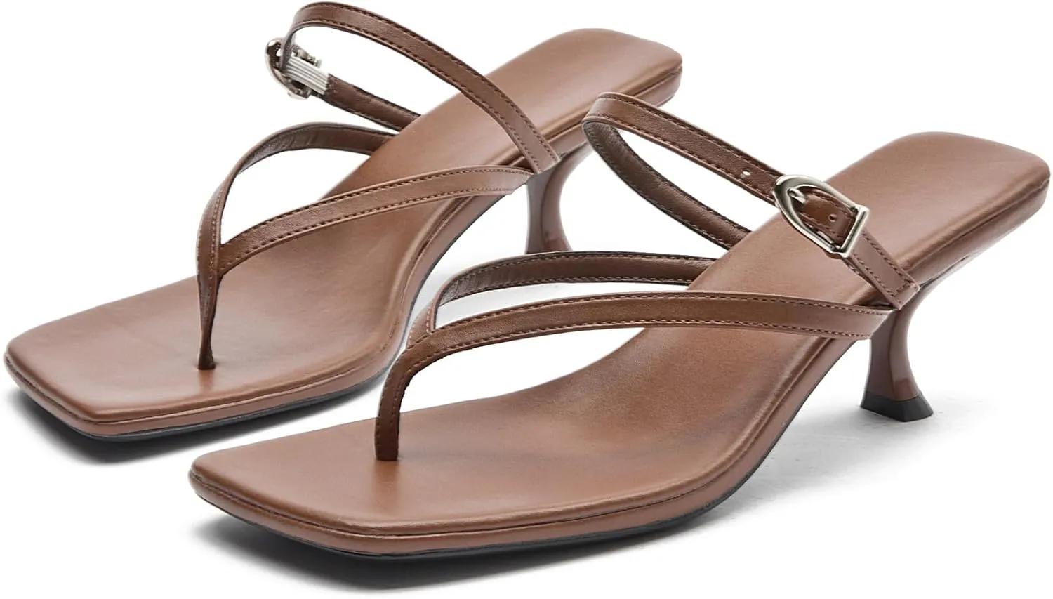 DADAWEN Women's Kitten Heels Thong Sandals Square Open Toe Buckle Slip On Flip Flops Heels Sexy Fashion Summer Dressy Wedding Party Pumps Heeled Sandals