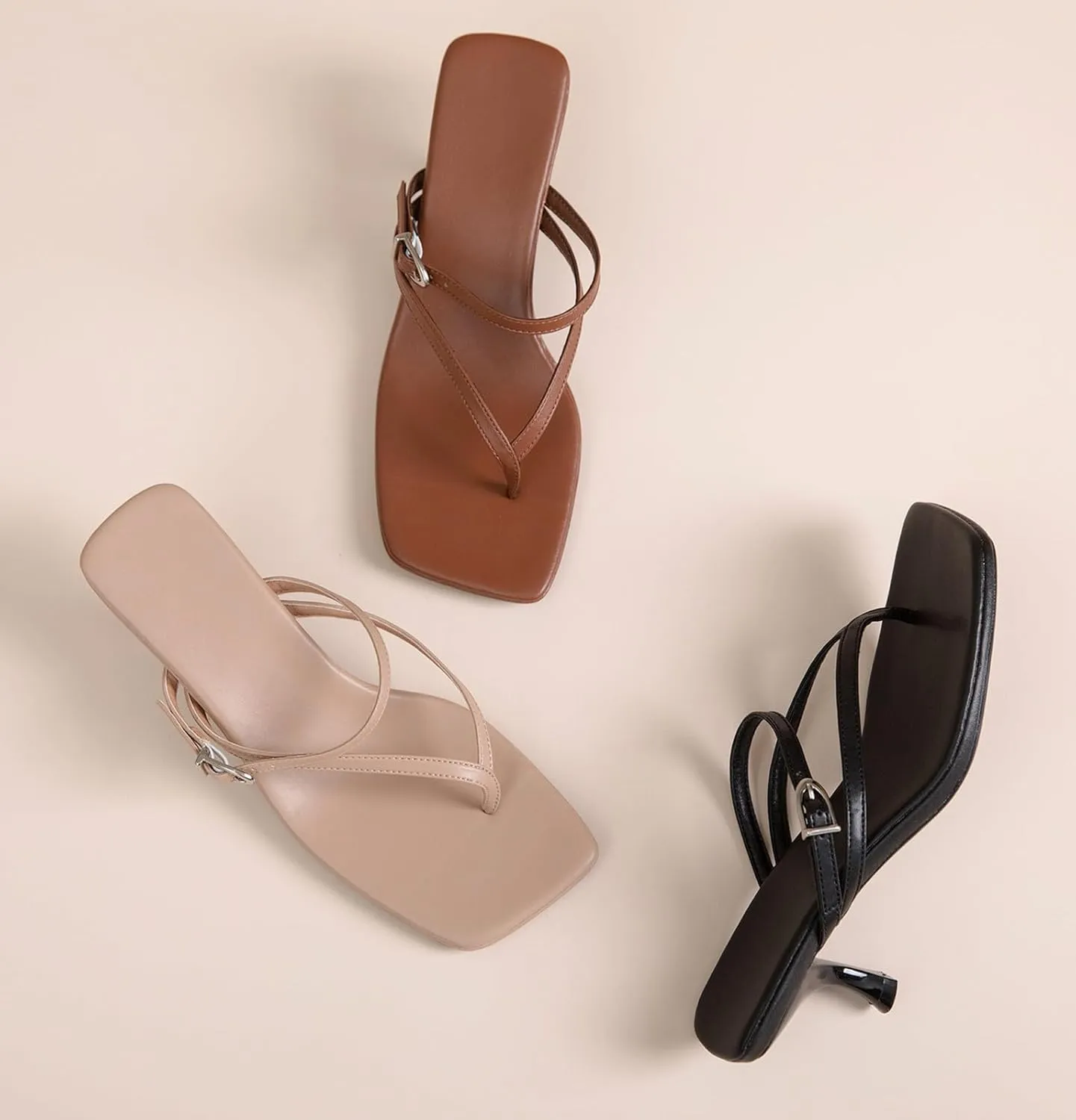 DADAWEN Women's Kitten Heels Thong Sandals Square Open Toe Buckle Slip On Flip Flops Heels Sexy Fashion Summer Dressy Wedding Party Pumps Heeled Sandals