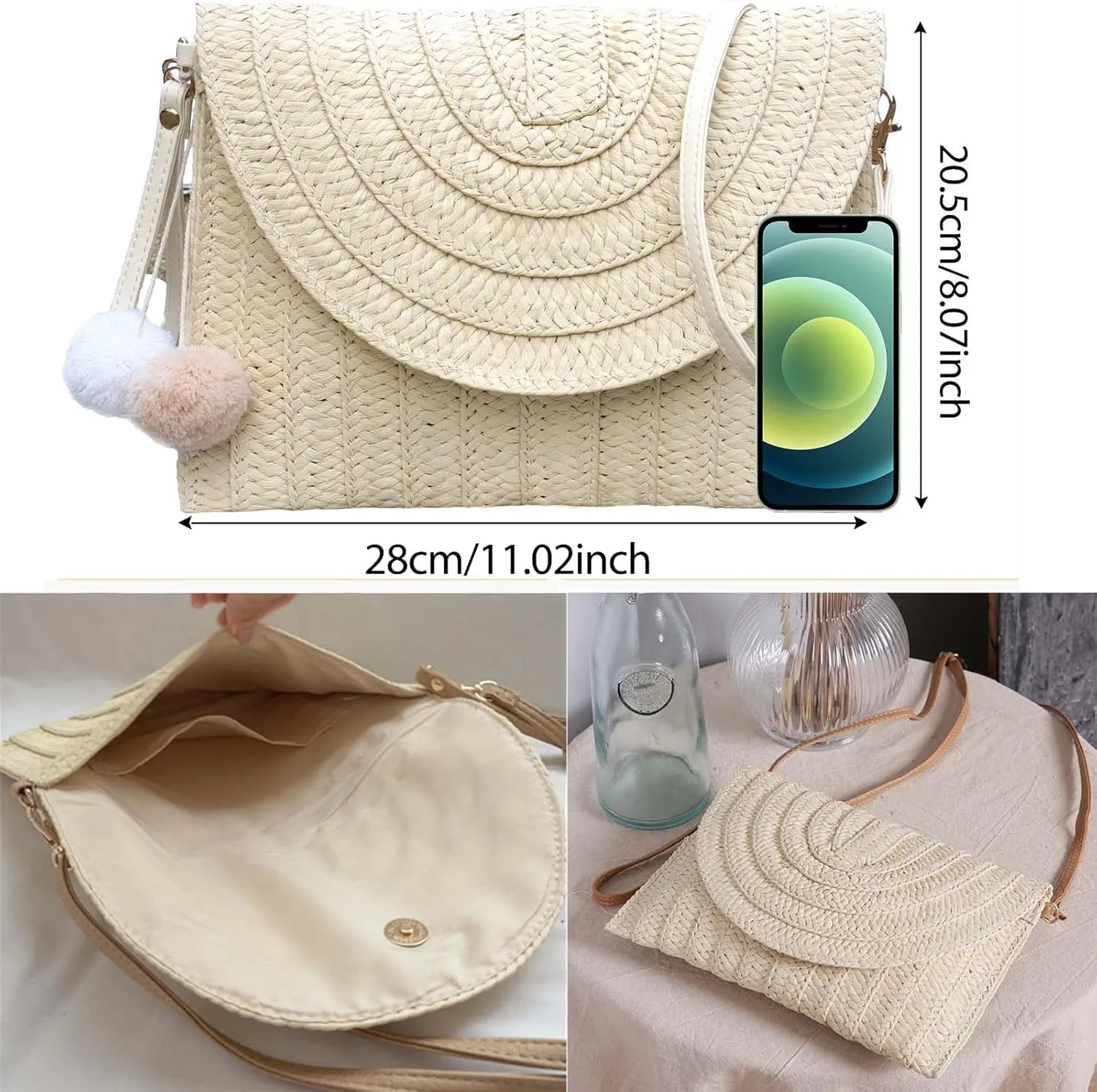 Dailyacc Straw Shoulder Bag For Women Woven Purse Beach Envelope Clutch Straws Wallet