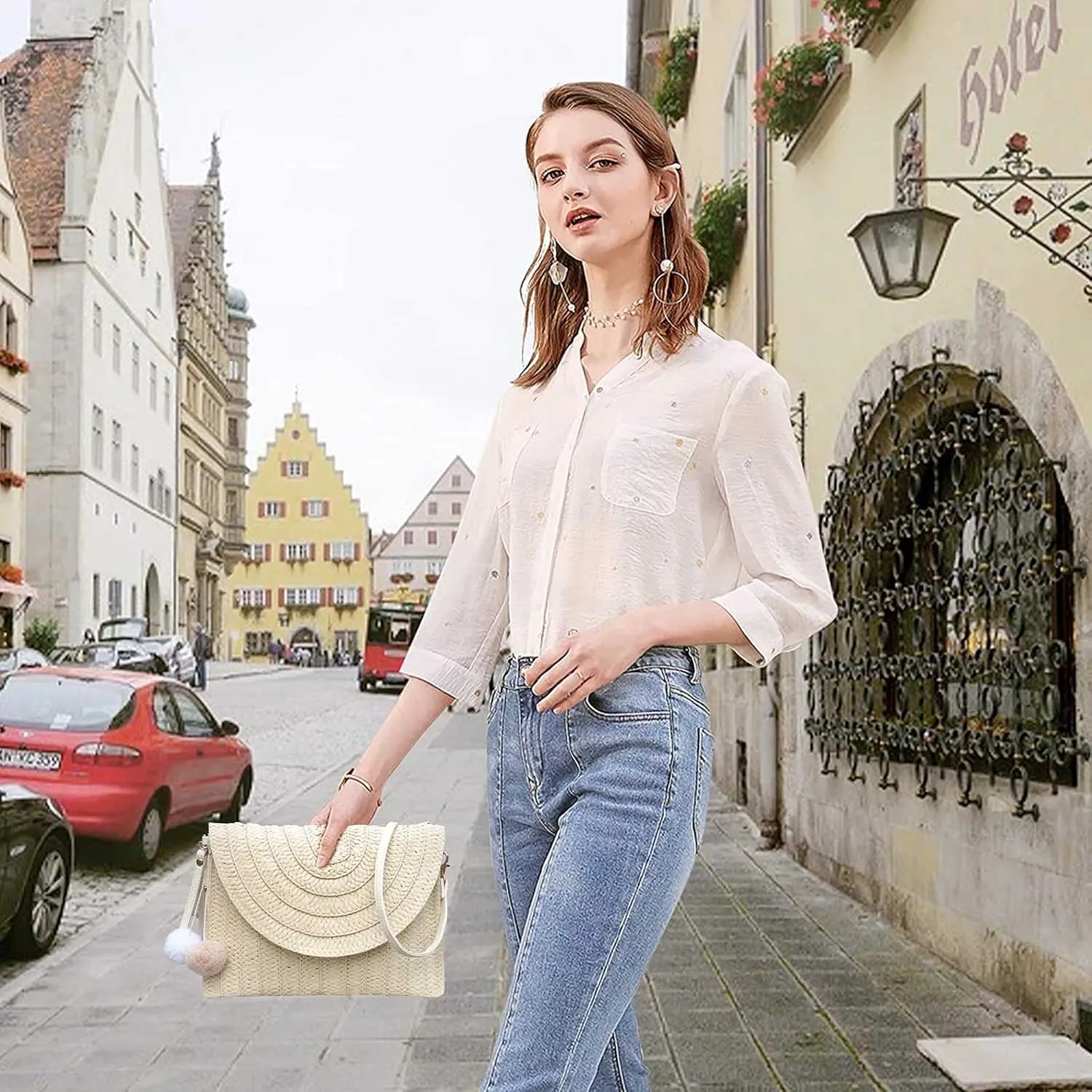 Dailyacc Straw Shoulder Bag For Women Woven Purse Beach Envelope Clutch Straws Wallet