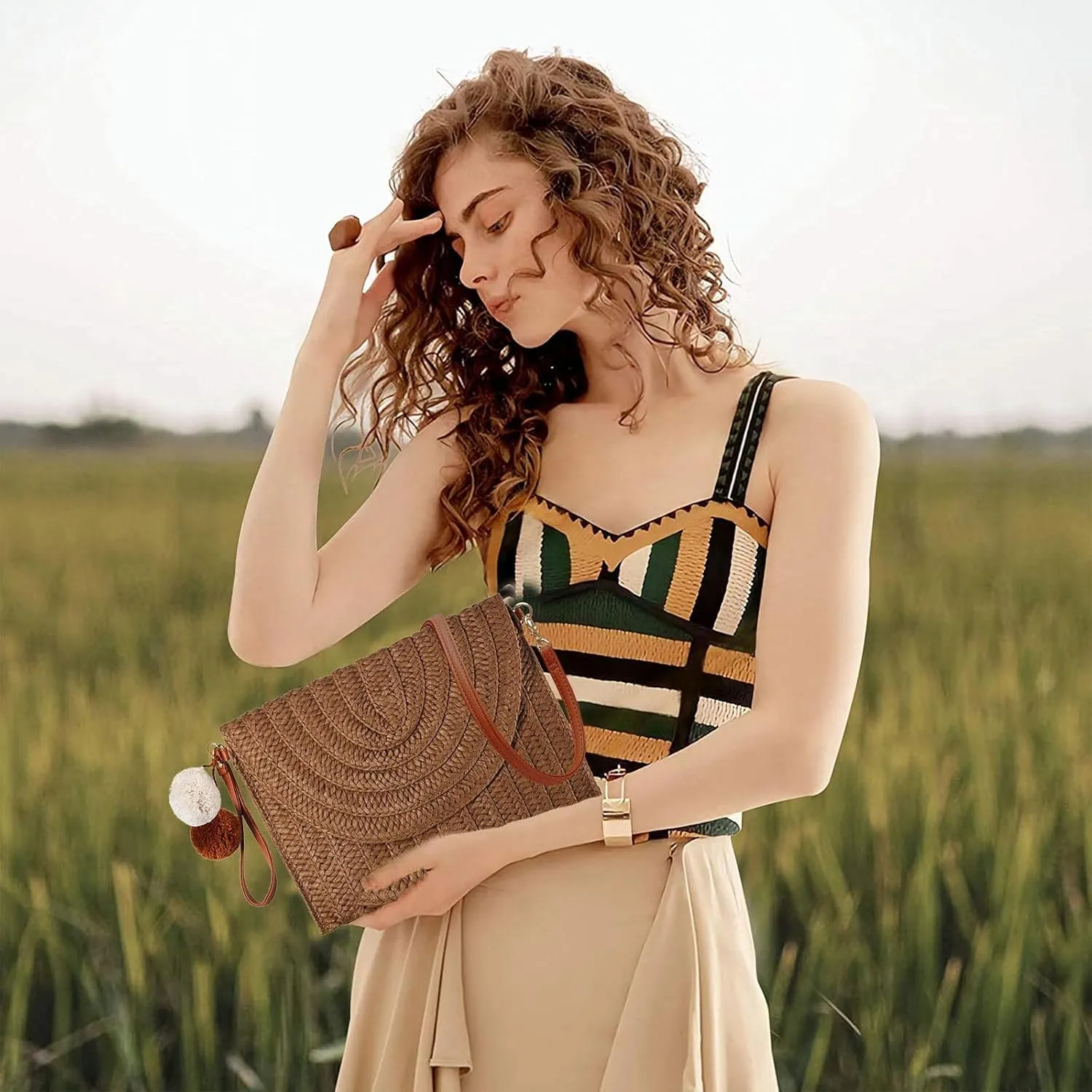 Dailyacc Straw Shoulder Bag For Women Woven Purse Beach Envelope Clutch Straws Wallet