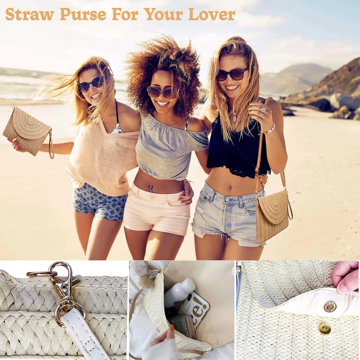 Dailyacc Straw Shoulder Bag For Women Woven Purse Beach Envelope Clutch Straws Wallet