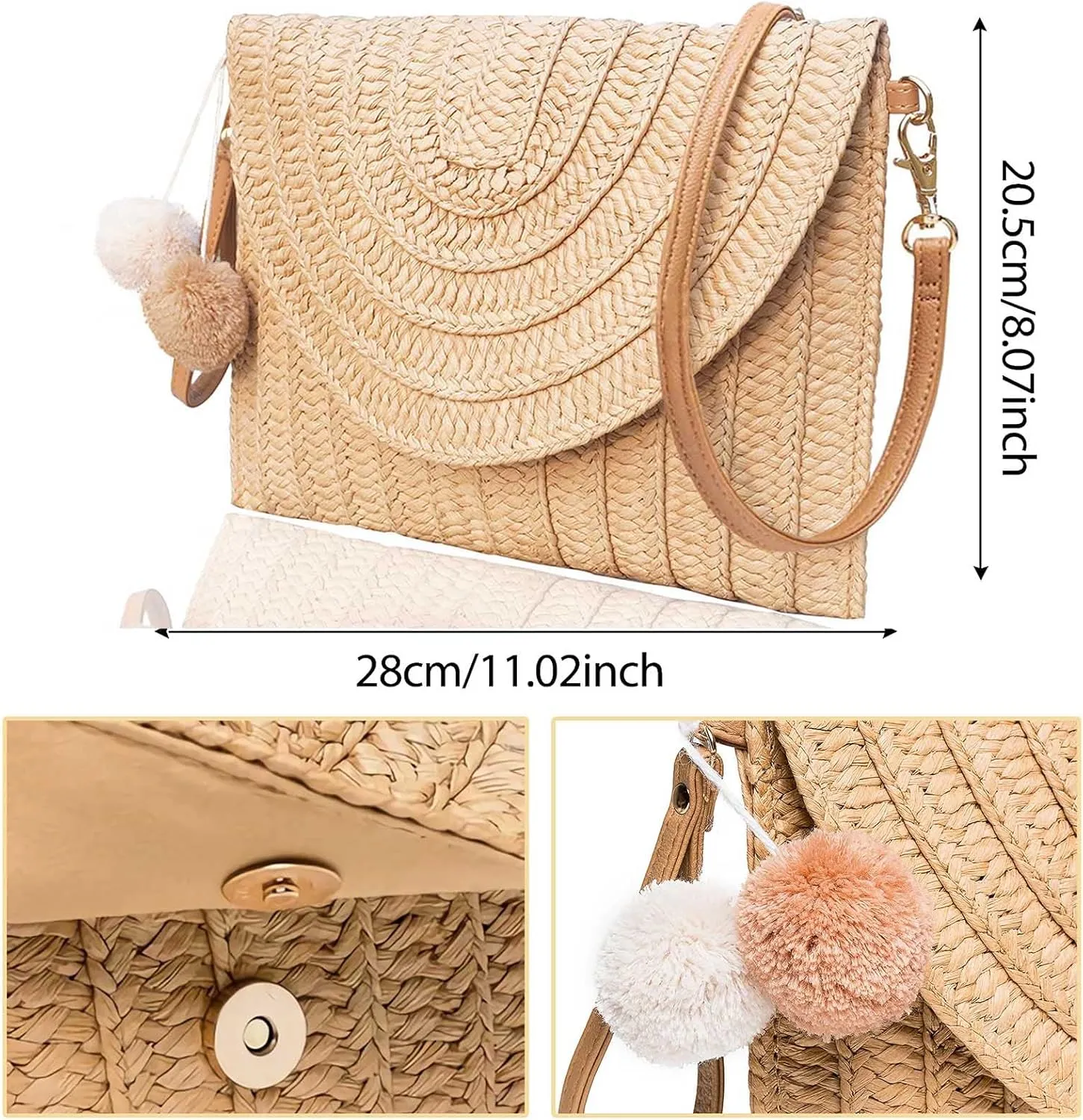 Dailyacc Straw Shoulder Bag For Women Woven Purse Beach Envelope Clutch Straws Wallet