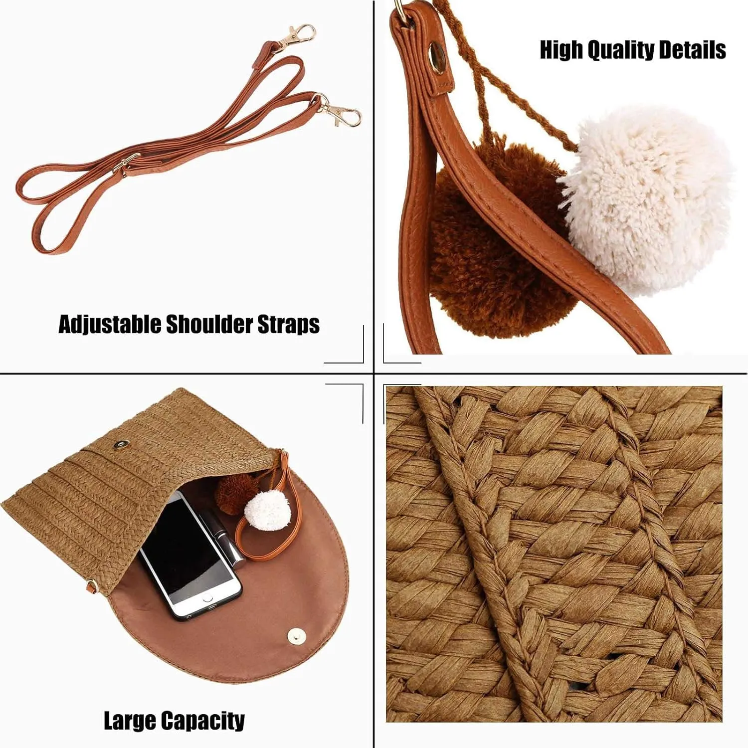 Dailyacc Straw Shoulder Bag For Women Woven Purse Beach Envelope Clutch Straws Wallet