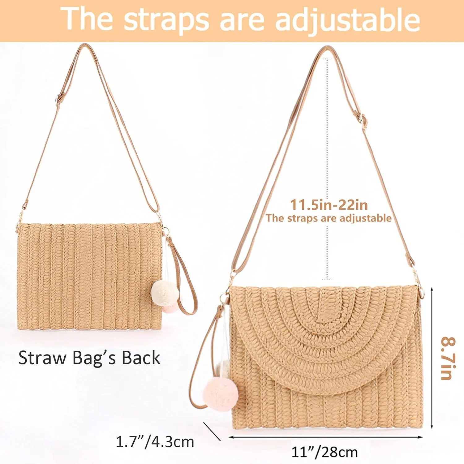 Dailyacc Straw Shoulder Bag For Women Woven Purse Beach Envelope Clutch Straws Wallet