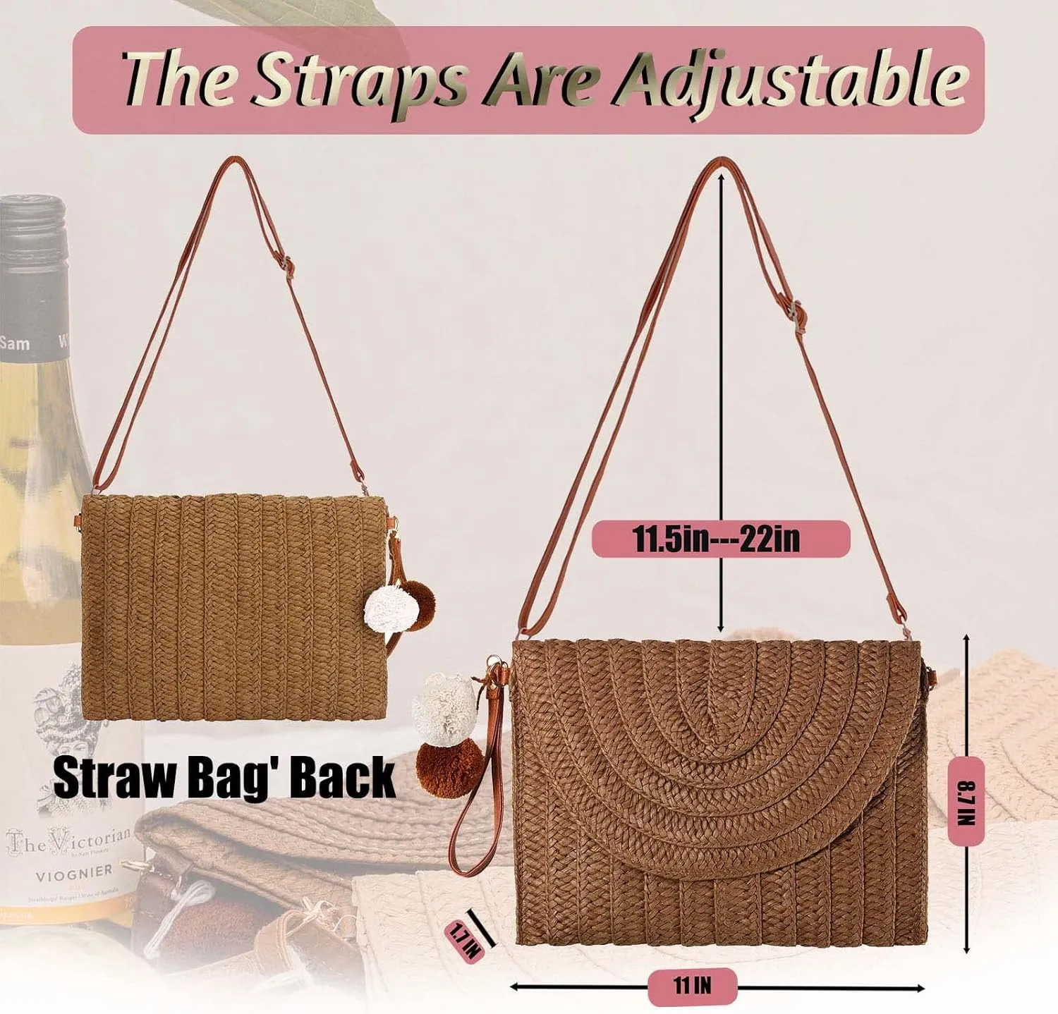 Dailyacc Straw Shoulder Bag For Women Woven Purse Beach Envelope Clutch Straws Wallet