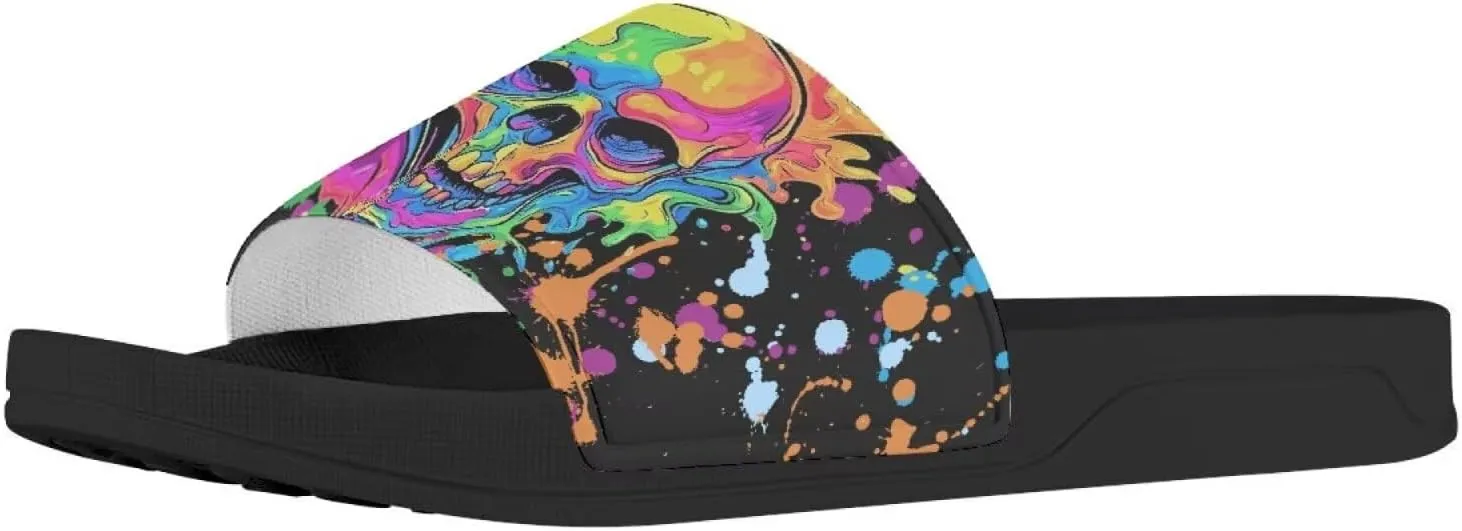 Day of the Dead Skull Print Women Slide Sandals Non Slip Summer House Slippers for Women Slip-on Flip Flops Indoor Outdoor