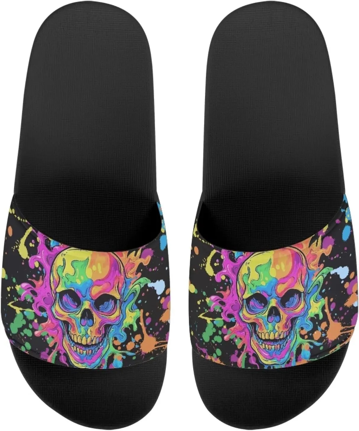 Day of the Dead Skull Print Women Slide Sandals Non Slip Summer House Slippers for Women Slip-on Flip Flops Indoor Outdoor