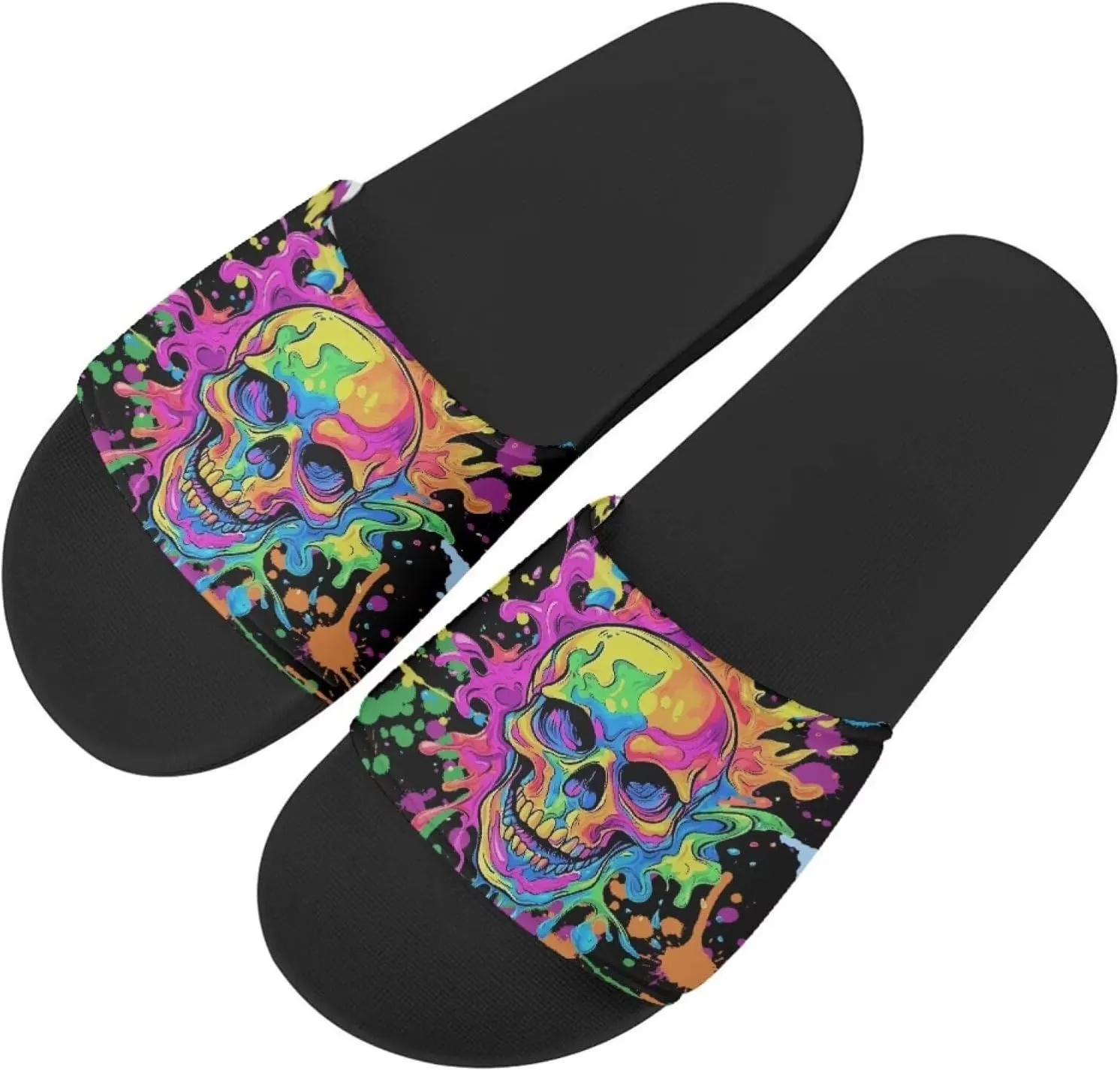 Day of the Dead Skull Print Women Slide Sandals Non Slip Summer House Slippers for Women Slip-on Flip Flops Indoor Outdoor
