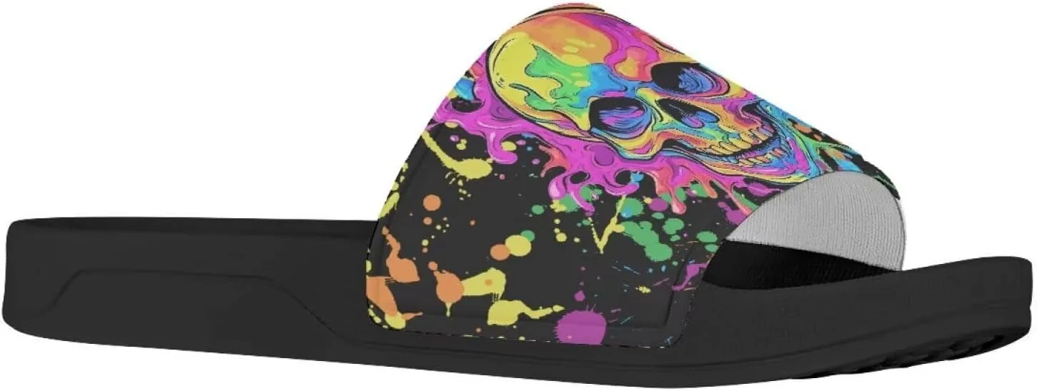 Day of the Dead Skull Print Women Slide Sandals Non Slip Summer House Slippers for Women Slip-on Flip Flops Indoor Outdoor