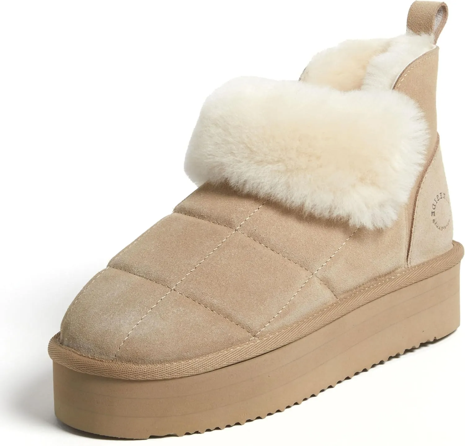 Dearfoams Women's Bootie Bayswater Comfy Indoor Outdoor Shearling Platform Slipper Ankle Boot