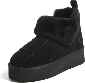 Dearfoams Women's Bootie Bayswater Comfy Indoor Outdoor Shearling Platform Slipper Ankle Boot