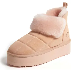 Dearfoams Women's Bootie Bayswater Comfy Indoor Outdoor Shearling Platform Slipper Ankle Boot