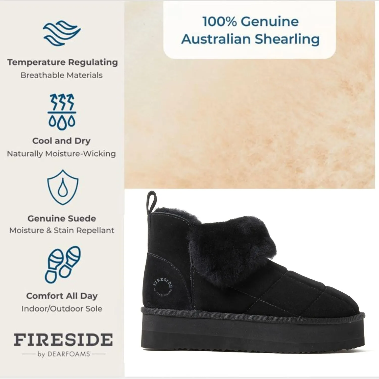 Dearfoams Women's Bootie Bayswater Comfy Indoor Outdoor Shearling Platform Slipper Ankle Boot