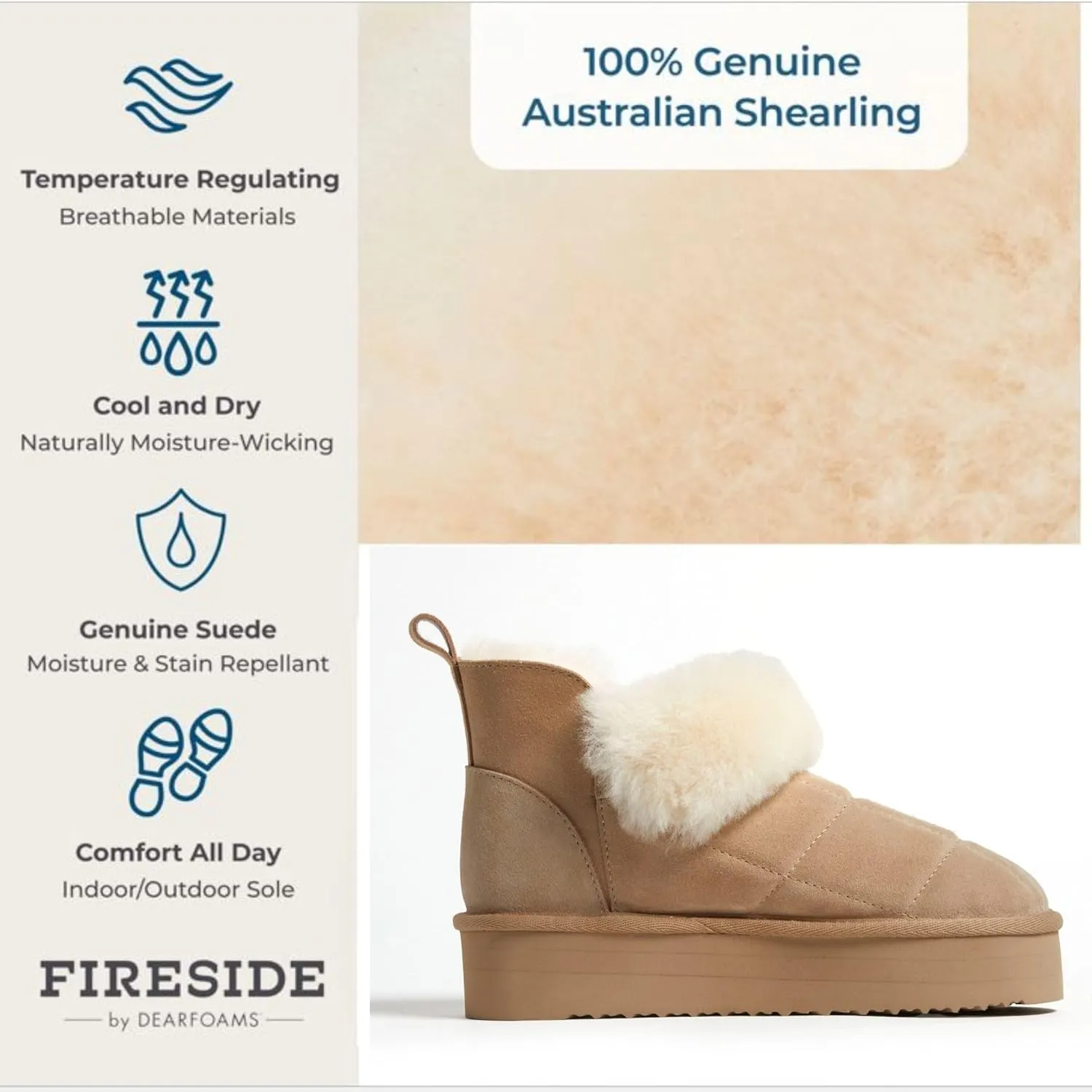 Dearfoams Women's Bootie Bayswater Comfy Indoor Outdoor Shearling Platform Slipper Ankle Boot