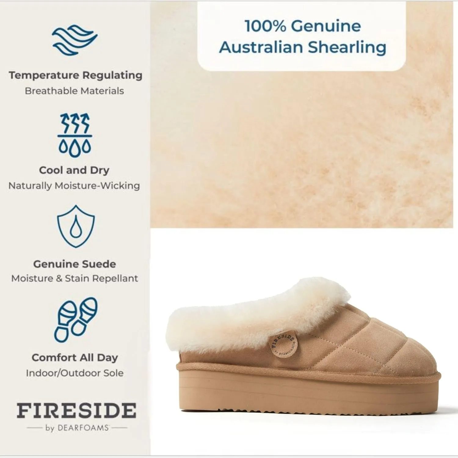 Dearfoams Women's Shearling Platform Slippers Bendigo Comfy Puff Plush Clog House Shoes