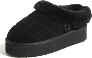 Dearfoams Women's Shearling Platform Slippers Bendigo Comfy Puff Plush Clog House Shoes