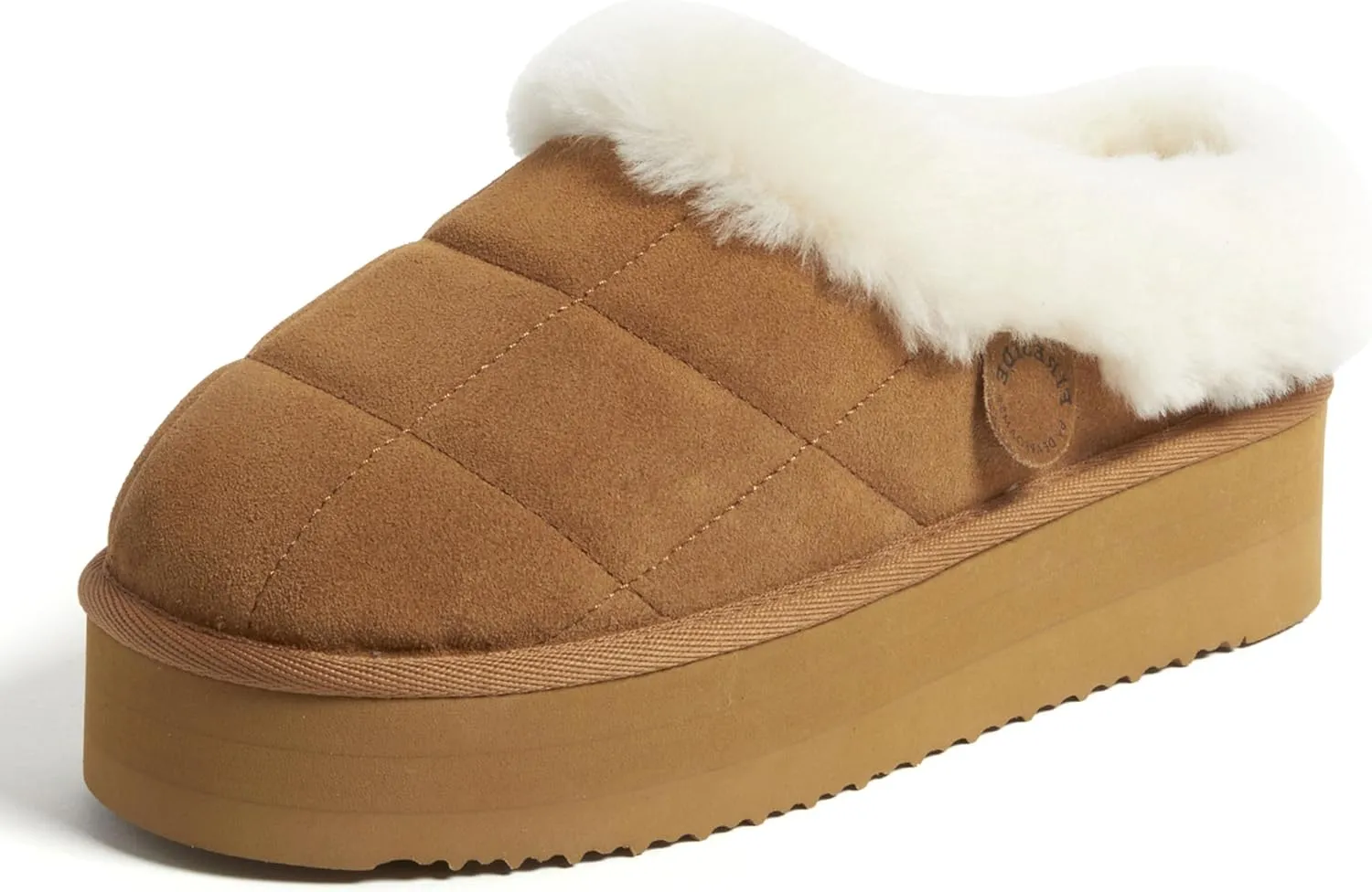 Dearfoams Women's Shearling Platform Slippers Bendigo Comfy Puff Plush Clog House Shoes