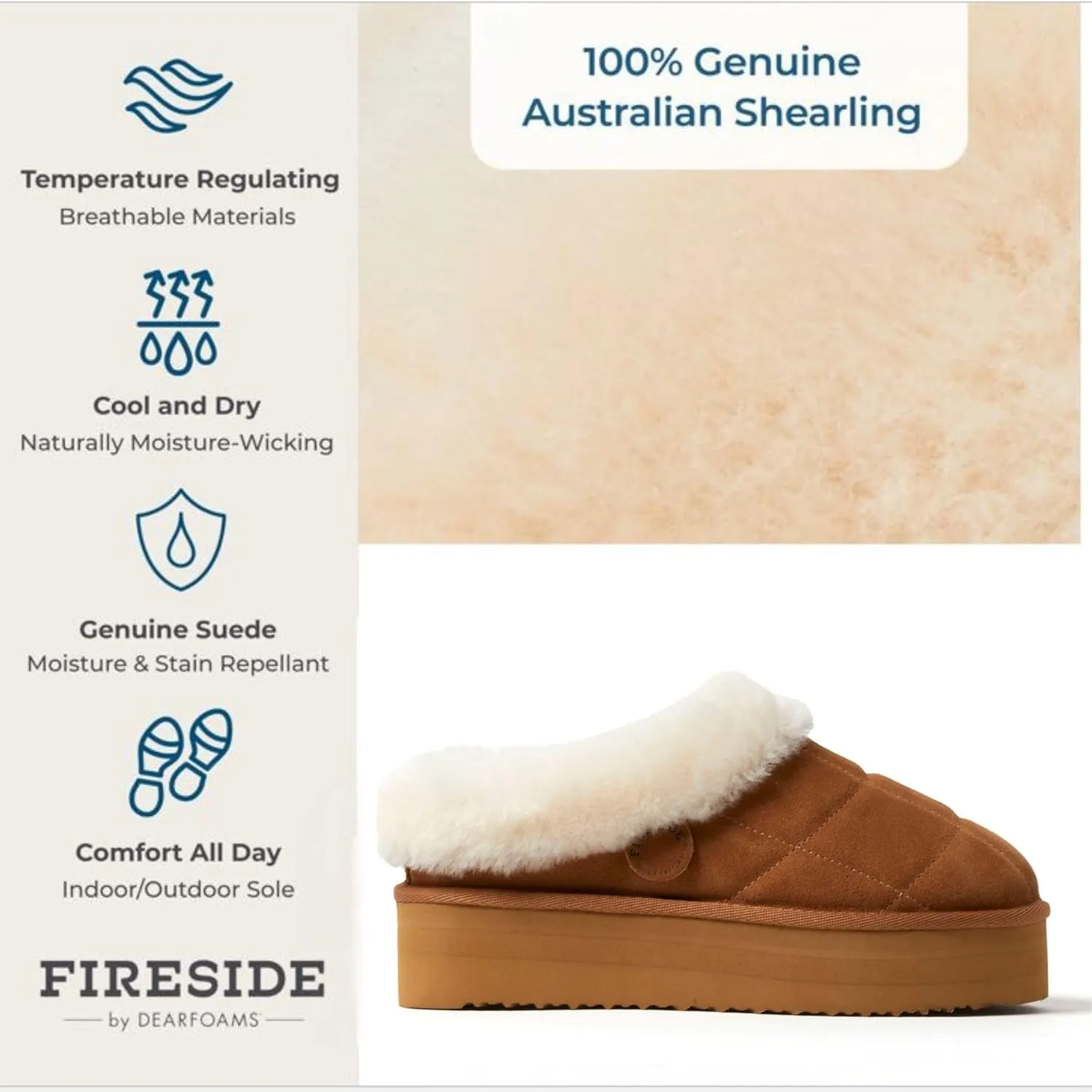 Dearfoams Women's Shearling Platform Slippers Bendigo Comfy Puff Plush Clog House Shoes