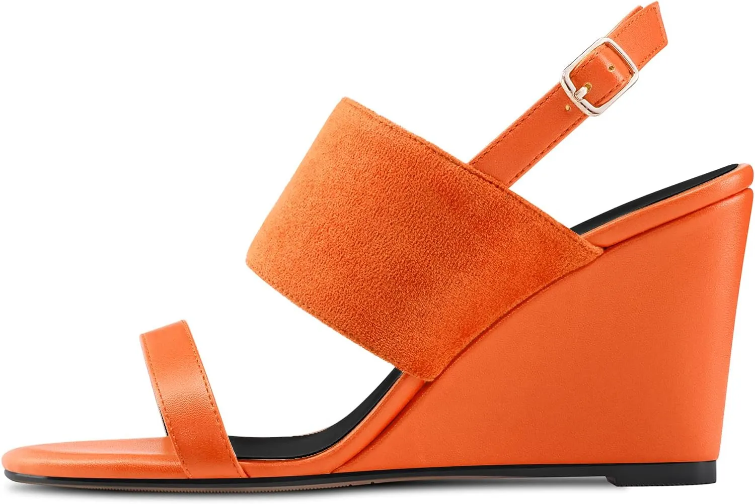 DearOnly Women High Wedge Heel Peep Open Toe Sandals Slingback Buckle Office Dress 3.9 Inches Heels