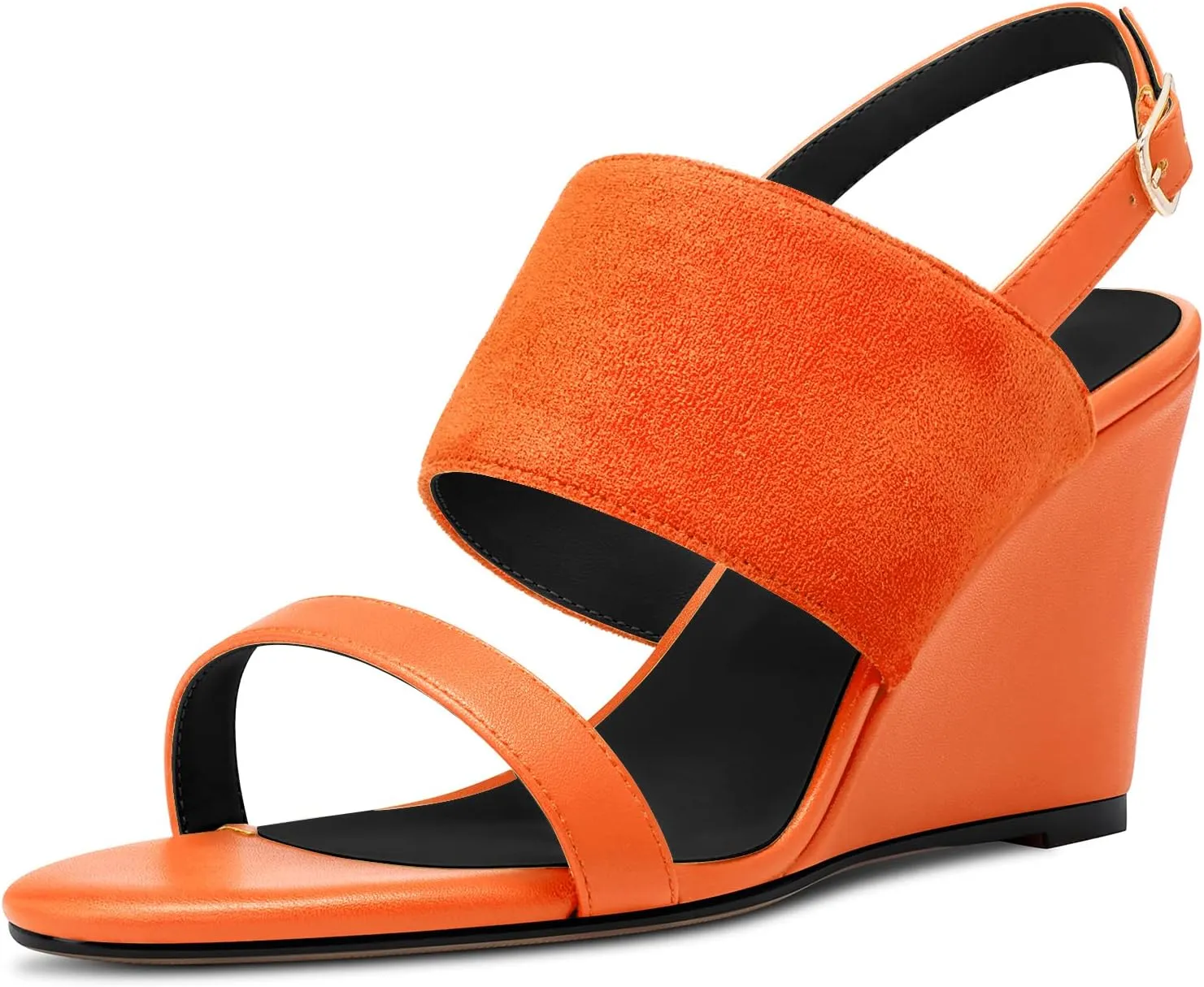 DearOnly Women High Wedge Heel Peep Open Toe Sandals Slingback Buckle Office Dress 3.9 Inches Heels