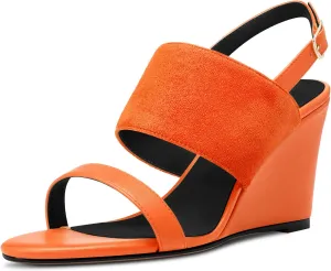 DearOnly Women High Wedge Heel Peep Open Toe Sandals Slingback Buckle Office Dress 3.9 Inches Heels