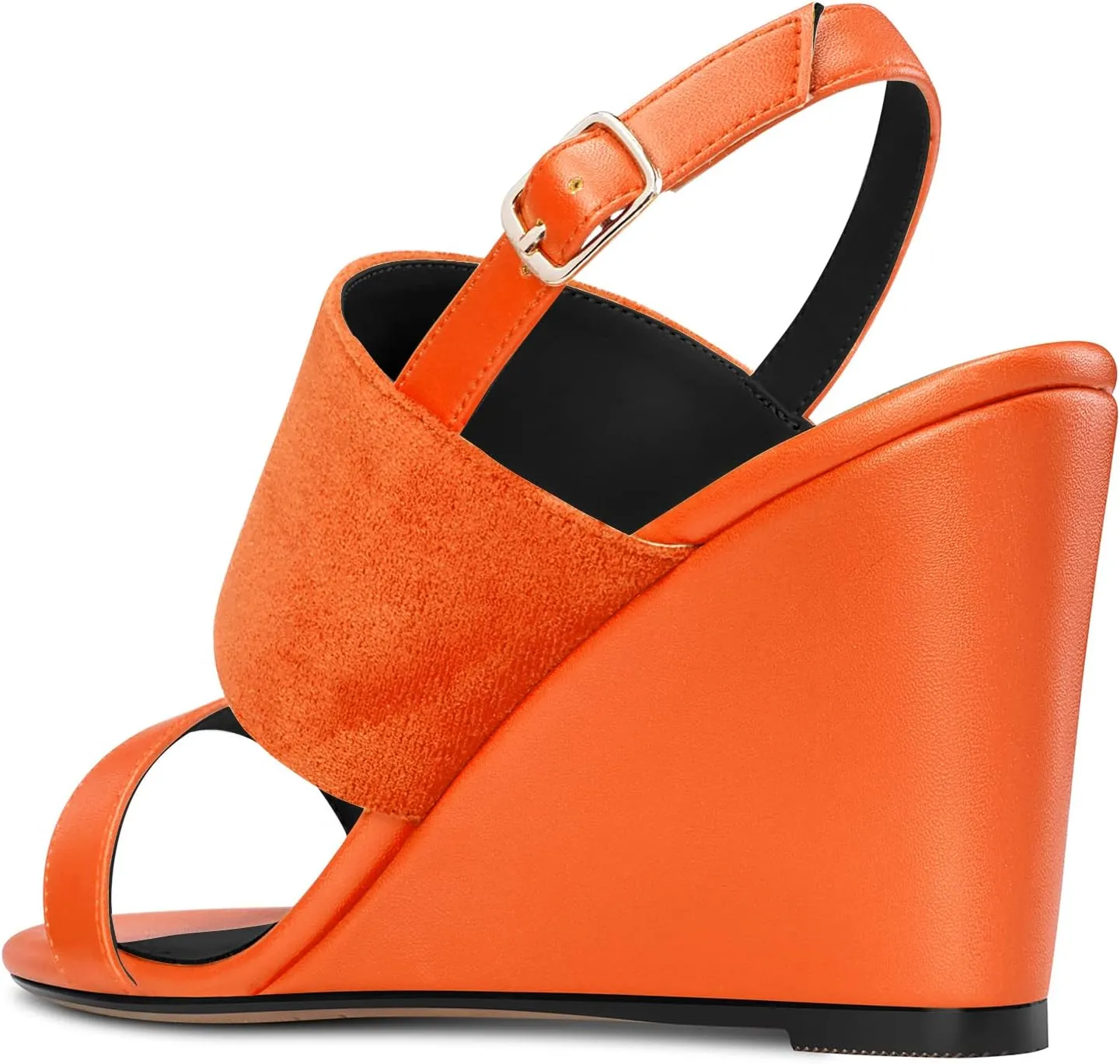 DearOnly Women High Wedge Heel Peep Open Toe Sandals Slingback Buckle Office Dress 3.9 Inches Heels