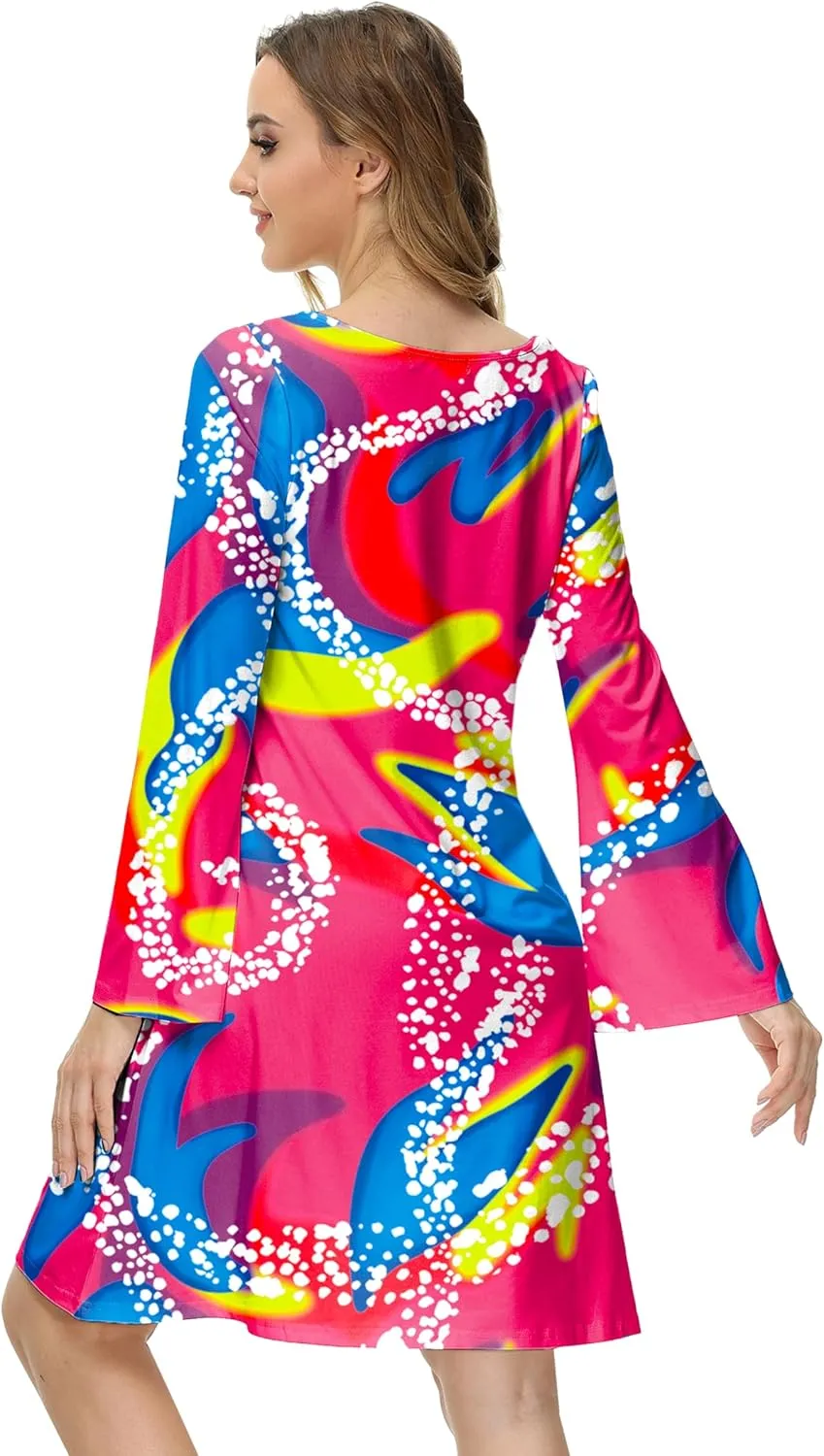 Deerose Women's 70s Hippie Costume Retro Go Go Groovy Dress