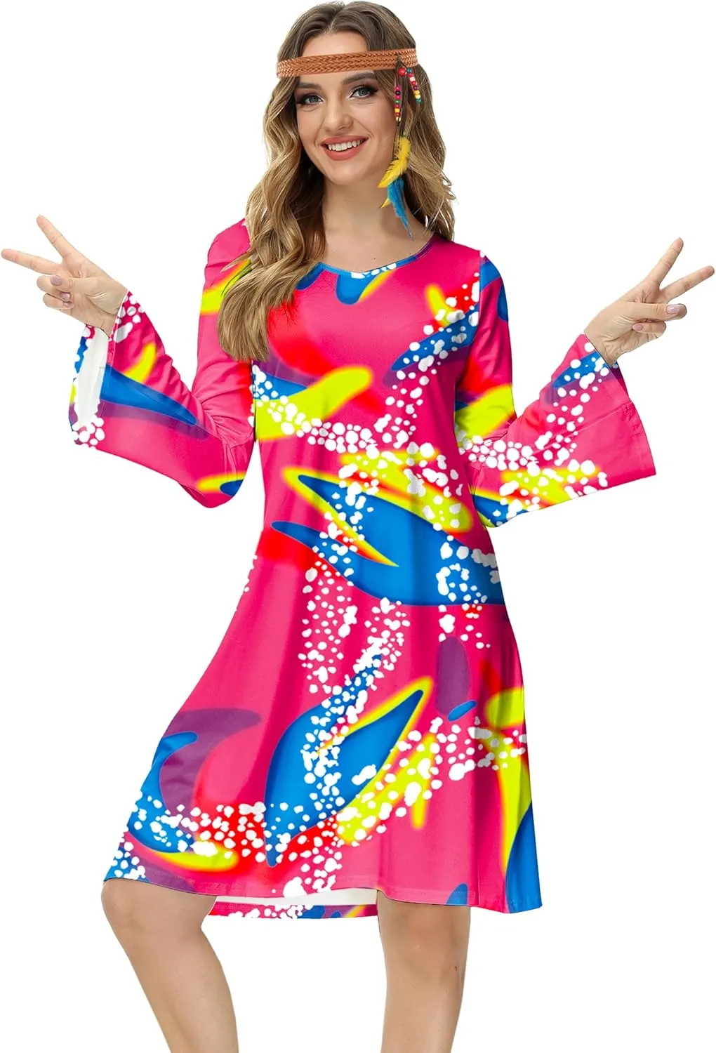 Deerose Women's 70s Hippie Costume Retro Go Go Groovy Dress